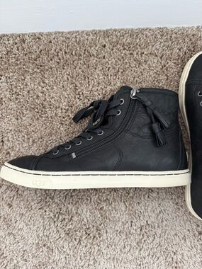 UGG Women’s Black Leather High-Top Sneakers with Cream Sole